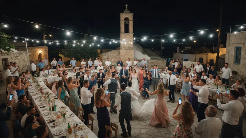 Κόσμος χορεύει κάτω από πολύχρωμα φώτα σε πάρτι